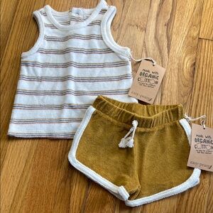 NWT Easy Peasy Striped Tank and Mustard Shorts Set